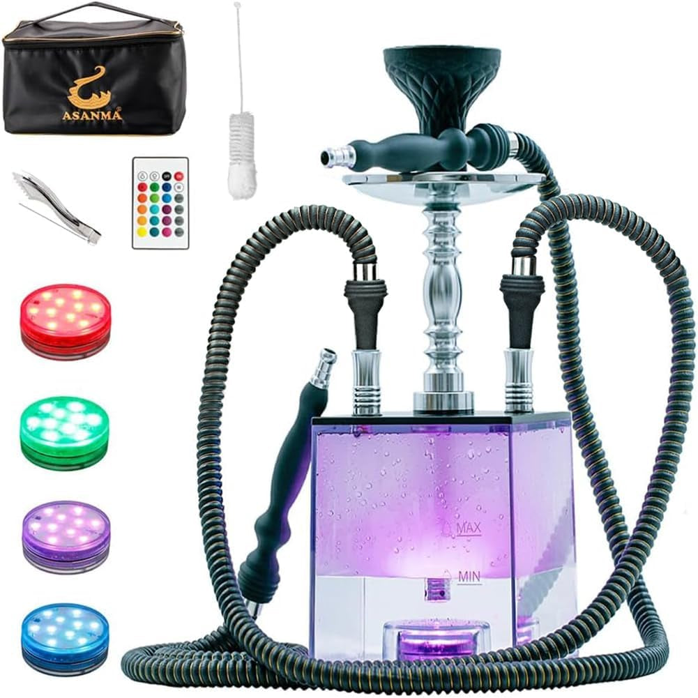 2 Hose Hookah Set – Travel Case, Cleaning Brush & LED Light for Shisha Experience - Derry Store